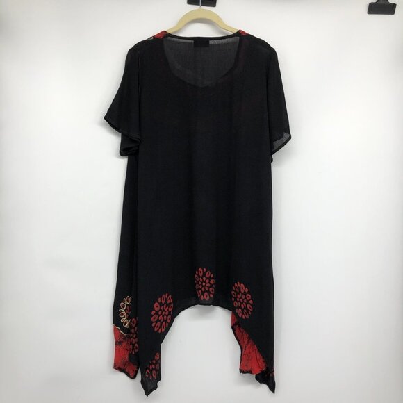 Shiva Fashions Rayon Black & Red High Low Hindi-style Tunic Blouse OS - Picture 2 of 15